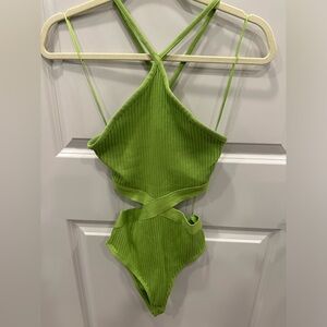 Zara Women’s Swimsuit Green Body Suit Snap Bottom Sz M New With Tags